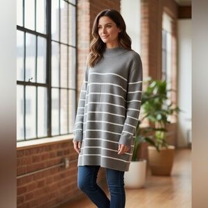Sweet Halo Gray Striped Sweater Dress Tunic XL